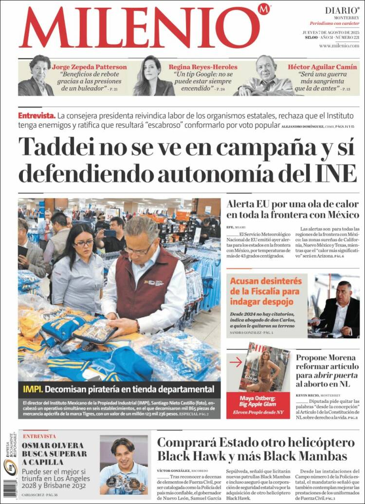 Portada de Milenio de Monterrey (Mexico)