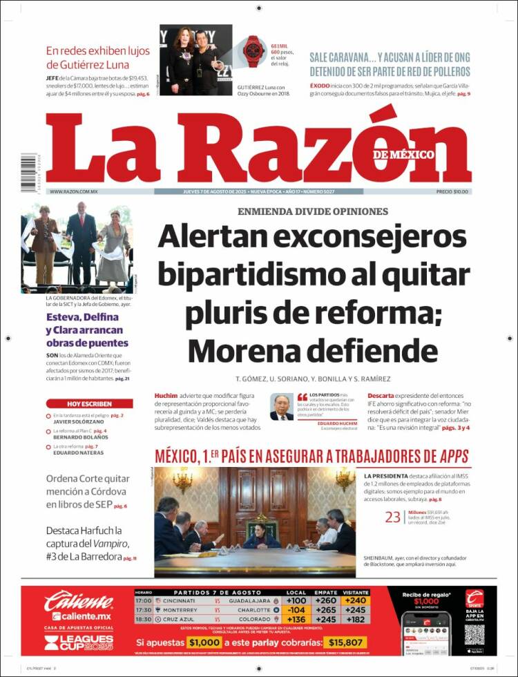 Portada de La Razón (Mexico)