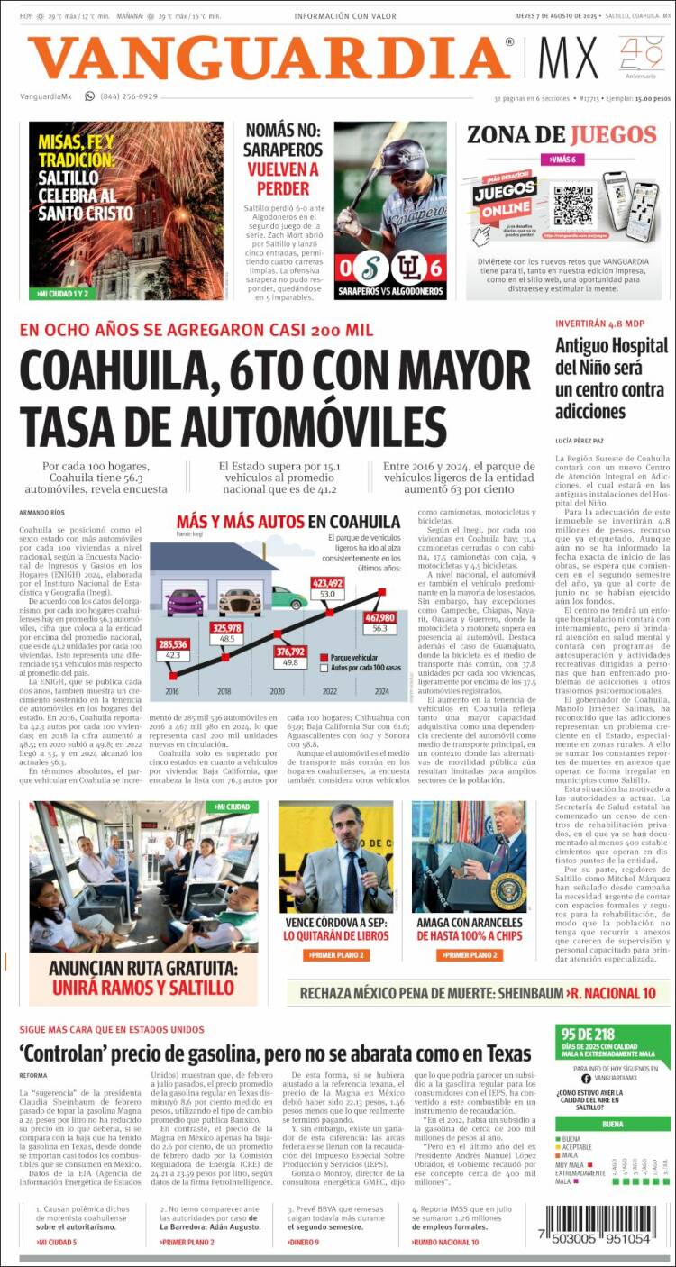 Portada de Vanguardia (Mexico)