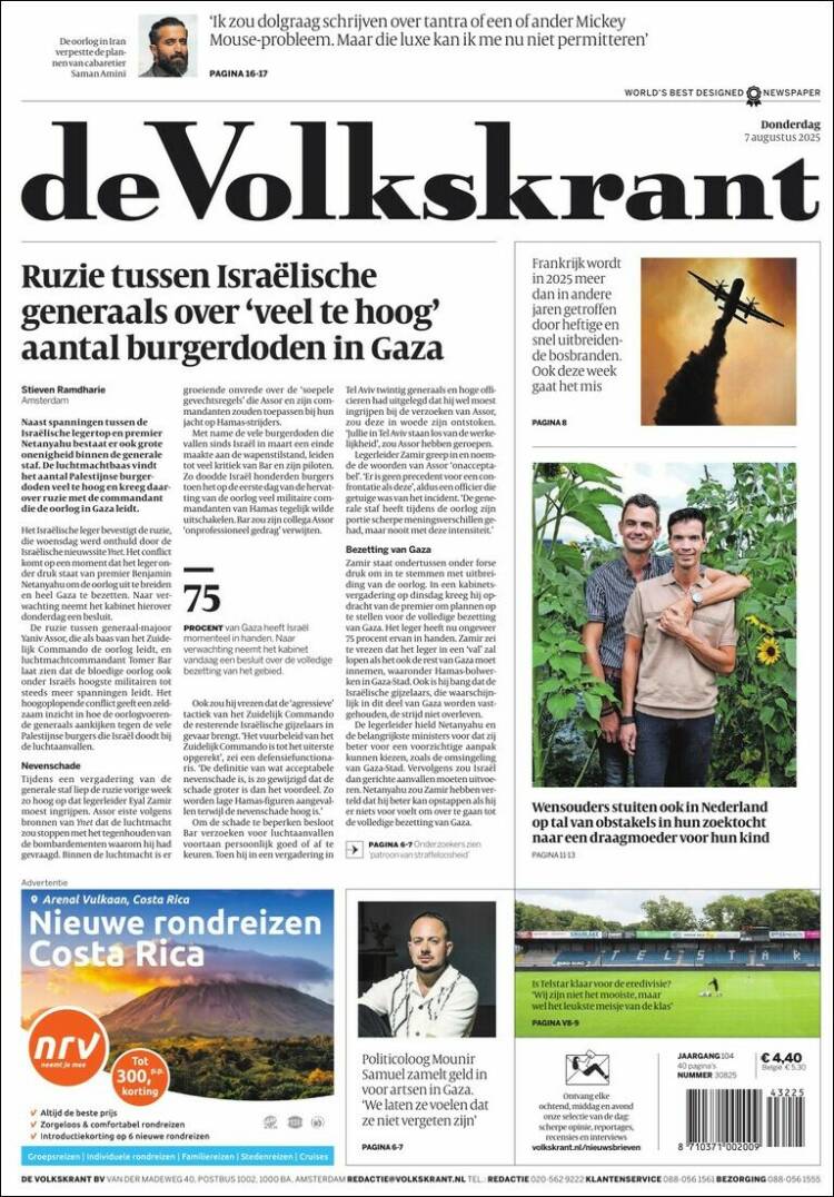 Portada de De Volkskrant (Países Bajos)