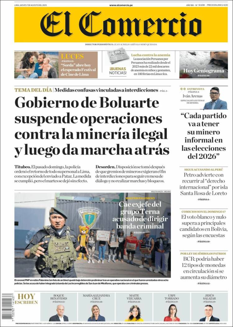 Portada de El Comercio (Perú)