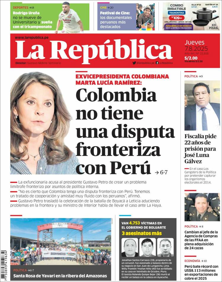 Portada de La Republica (Pérou)