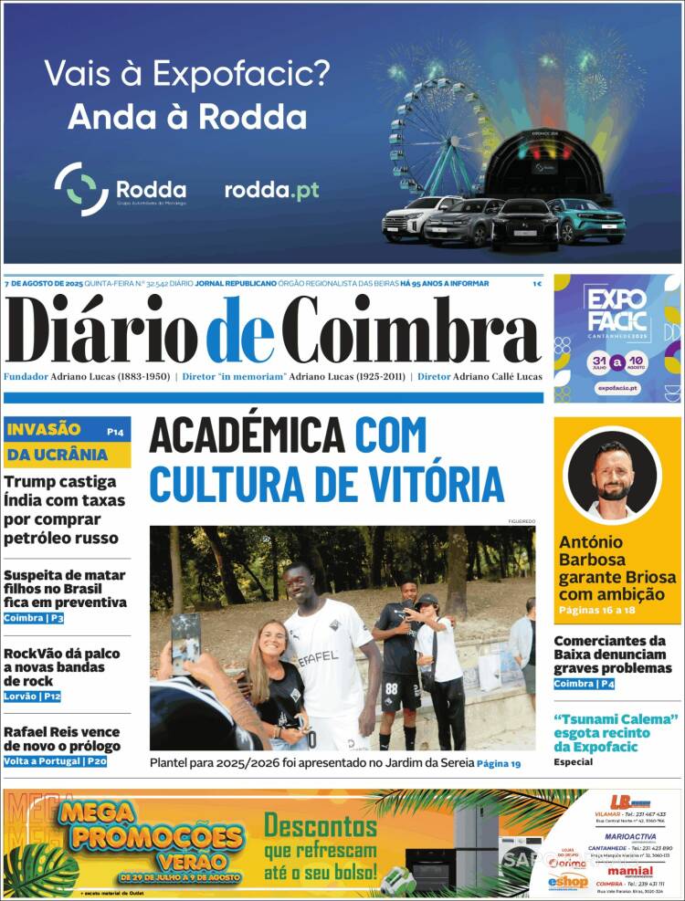Portada de Diário de Coimbra (Portugal)