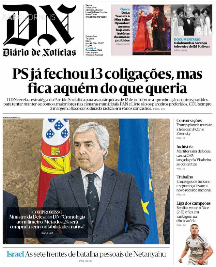 Portada de Diário de Noticias (Portugal)