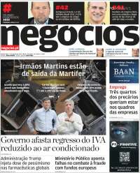 Portada de Jornal de Negócios (Portugal)