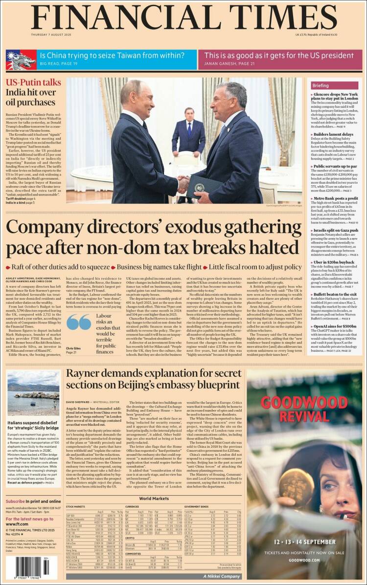 Portada de Financial Times (Royaume-Uni)