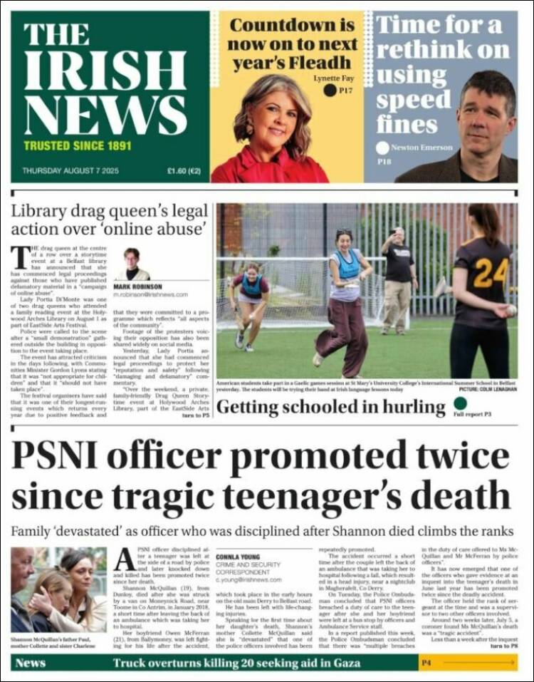 Portada de Irish News (United Kingdom)