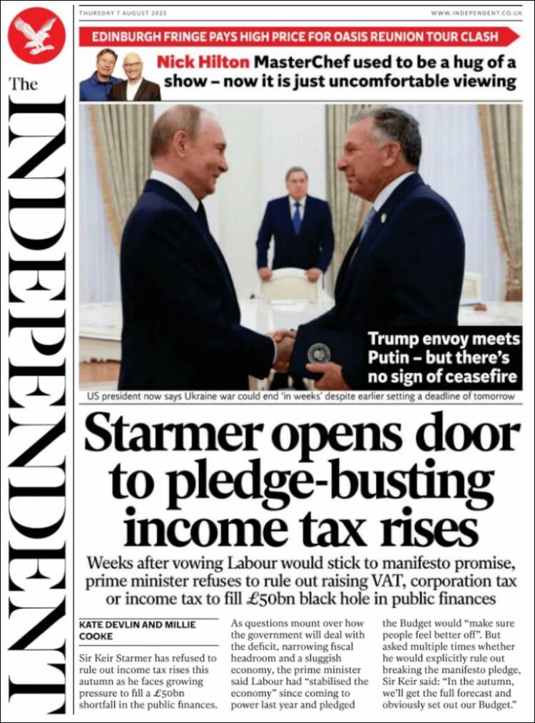 Portada de The Independent (Reino Unido)