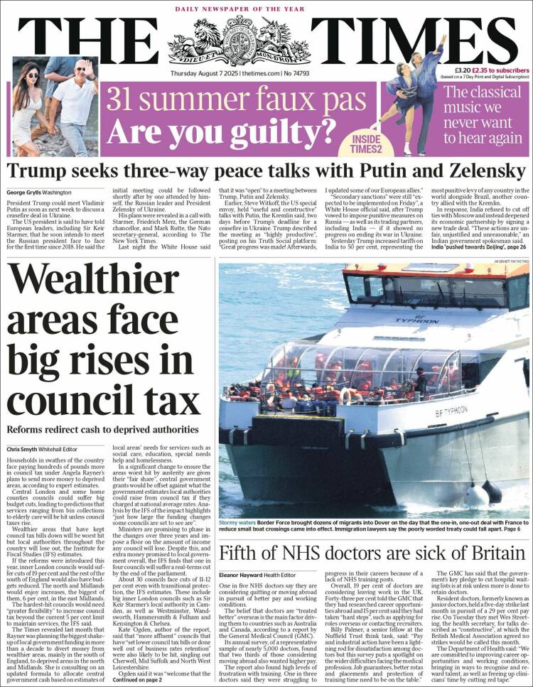 Portada de The Times (Reino Unido)