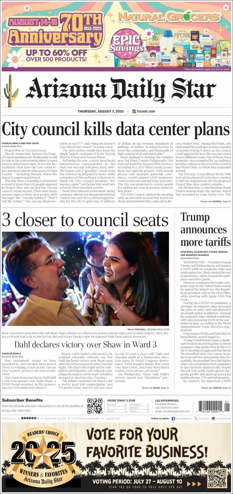 Portada de Arizona Daily Star (USA)