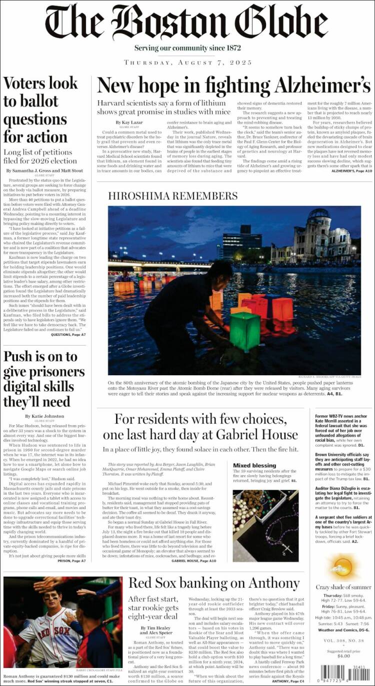 Portada de Boston Globe (États-Unis)