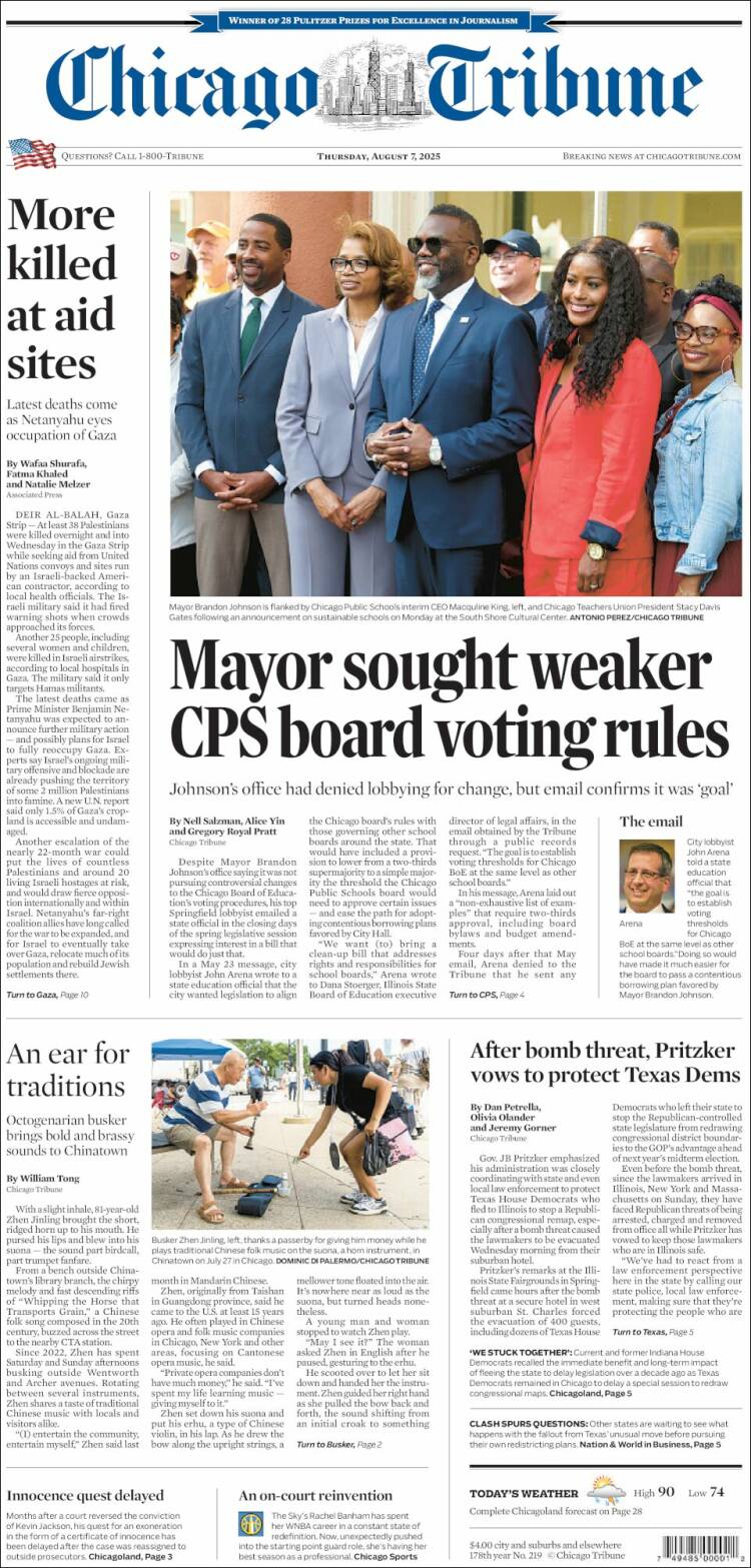 Portada de Chicago Tribune (USA)