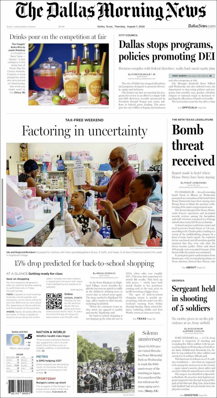 Portada de Dallas Morning News (USA)