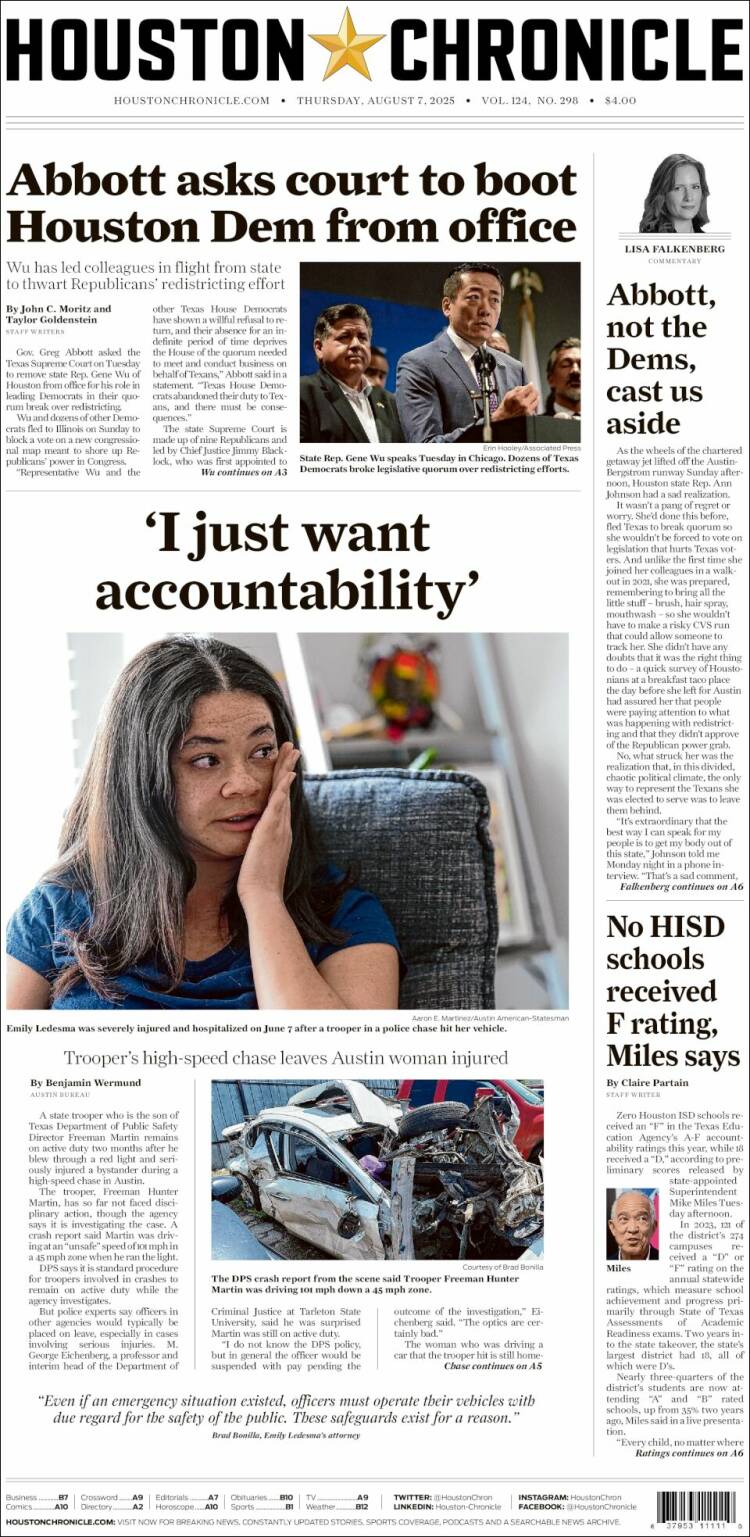 Portada de Houston Chronicle (USA)
