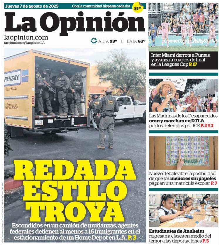 Portada de La Opinión (USA)