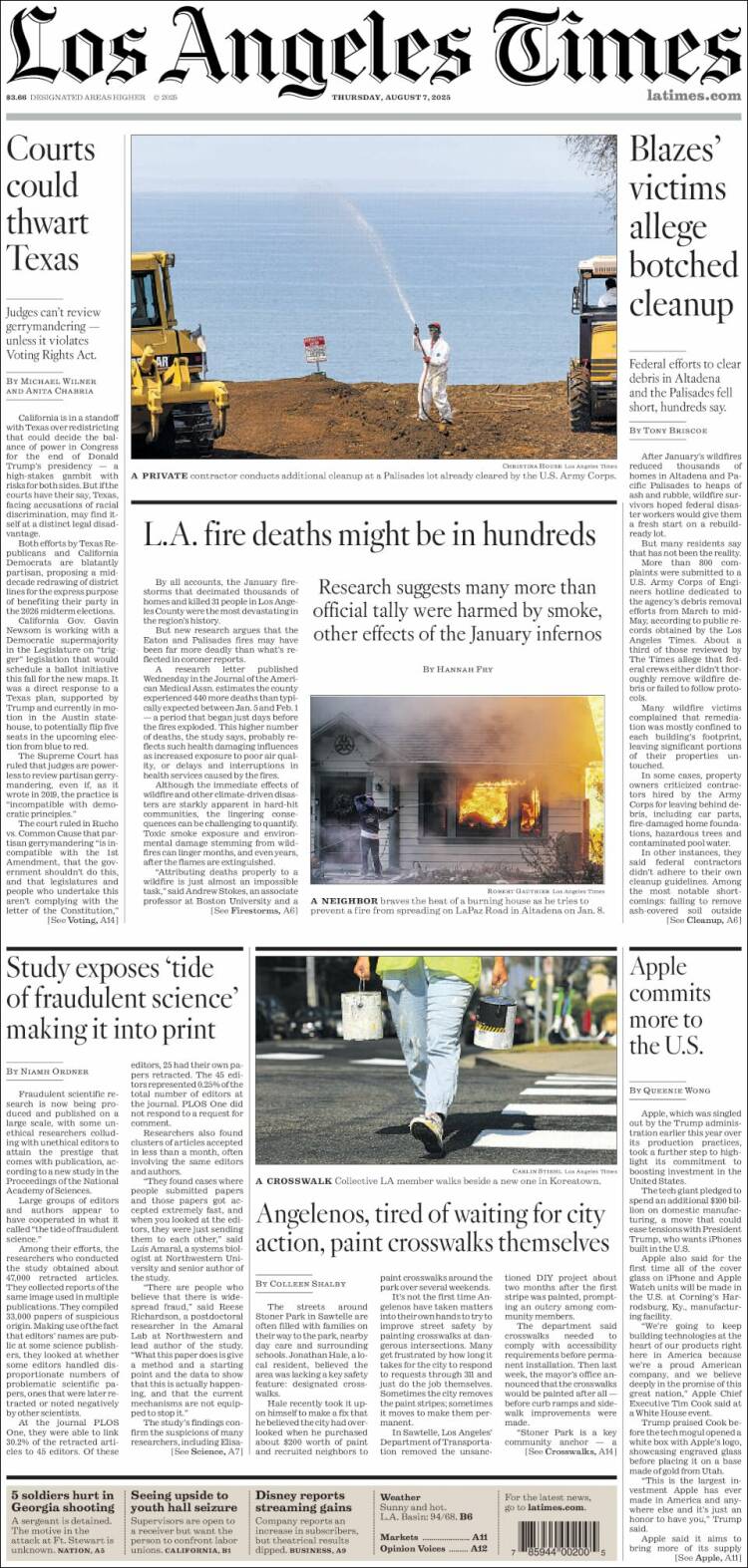 Portada de Los Angeles Times (USA)