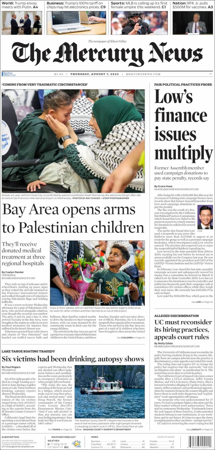 Portada de San Jose Mercury News (USA)