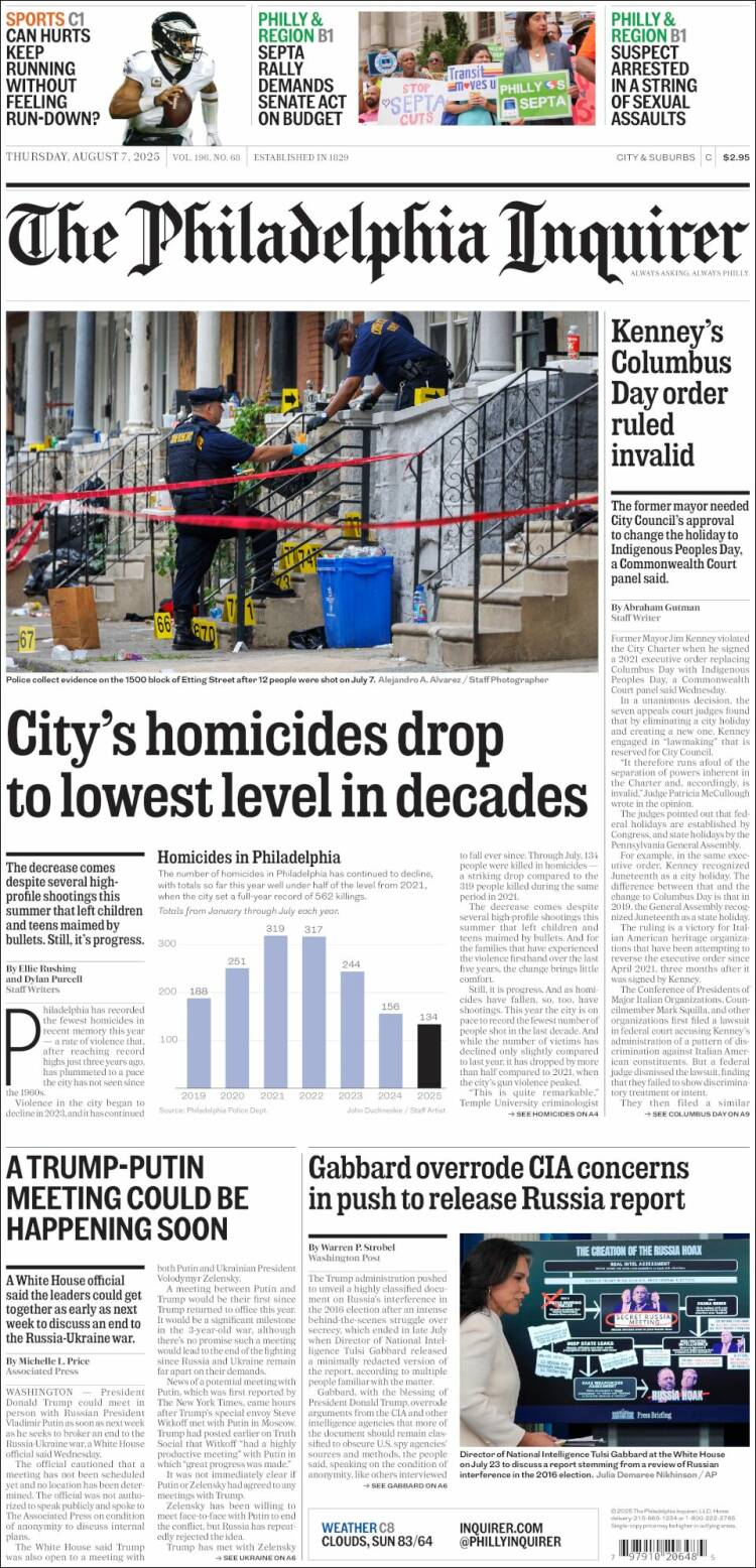 Portada de Philadelphia Inquirer (USA)