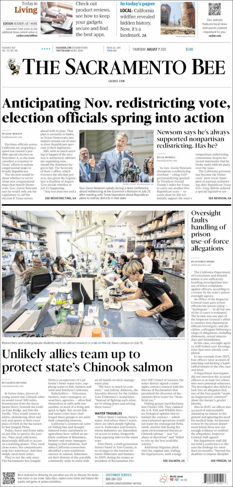 Portada de The Sacramento Bee (USA)