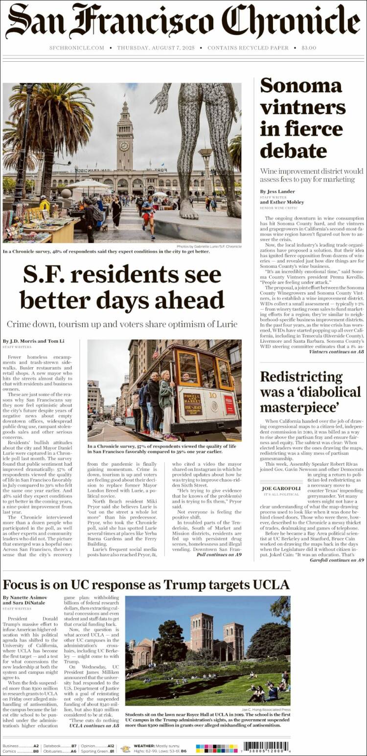 Portada de San Francisco Chronicle (États-Unis)