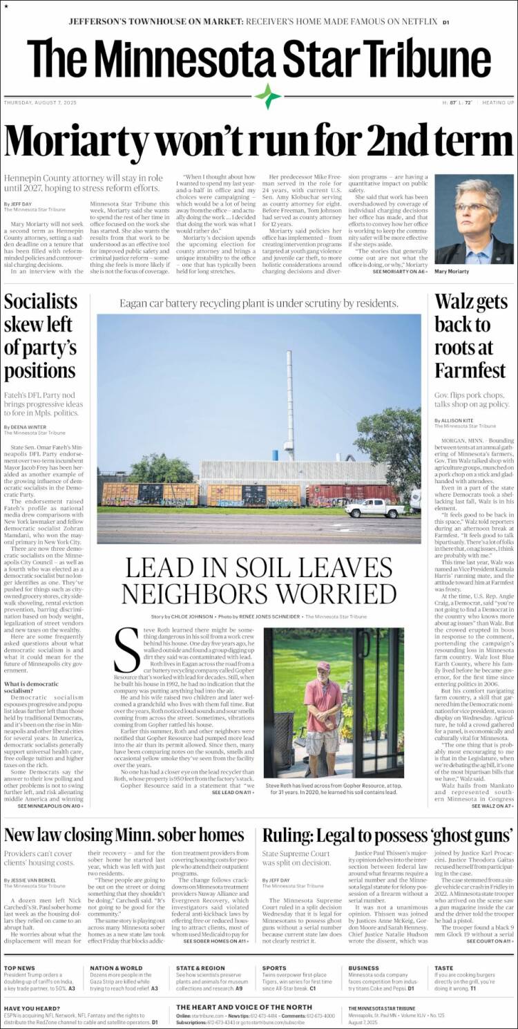 Portada de Star Tribune (USA)