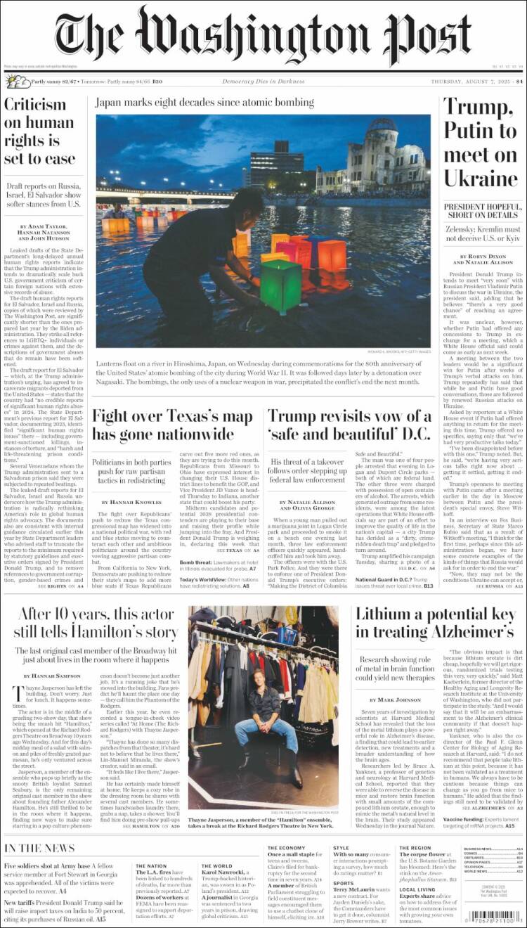 Portada de The Washington Post (USA)