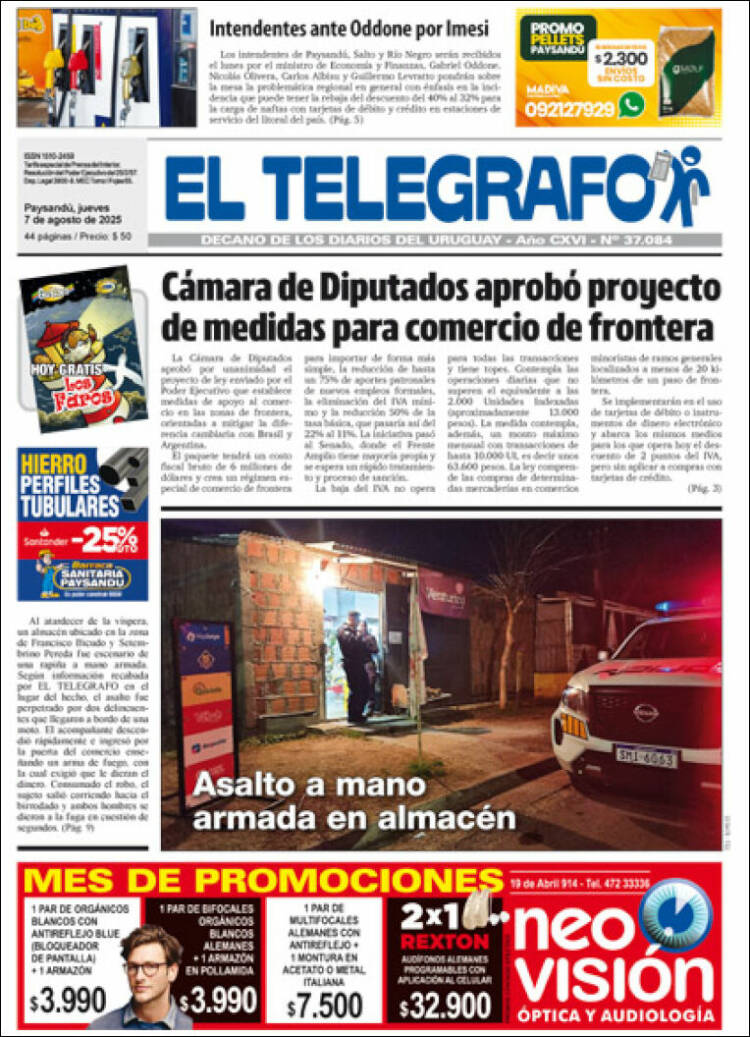 Portada de El Telégrafo (Uruguay)