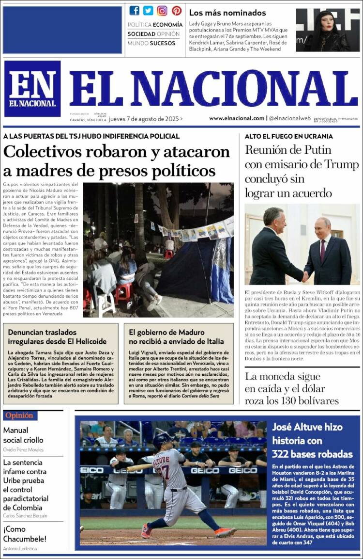 Portada de El Nacional (Venezuela)