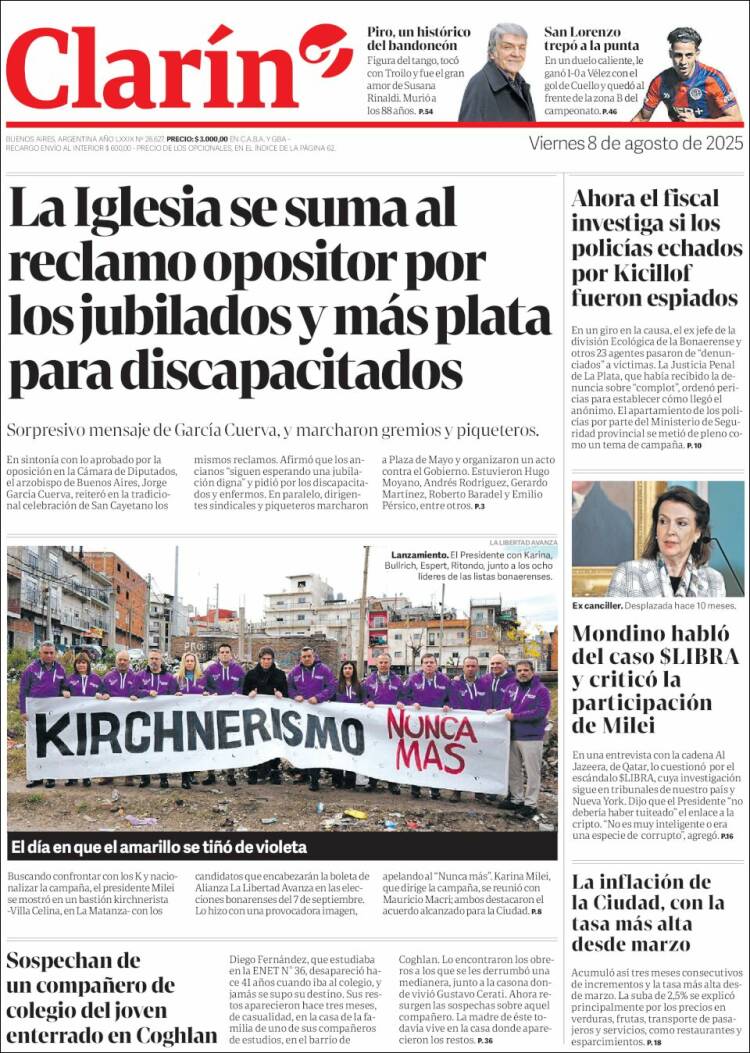 Portada de Clarín (Argentina)