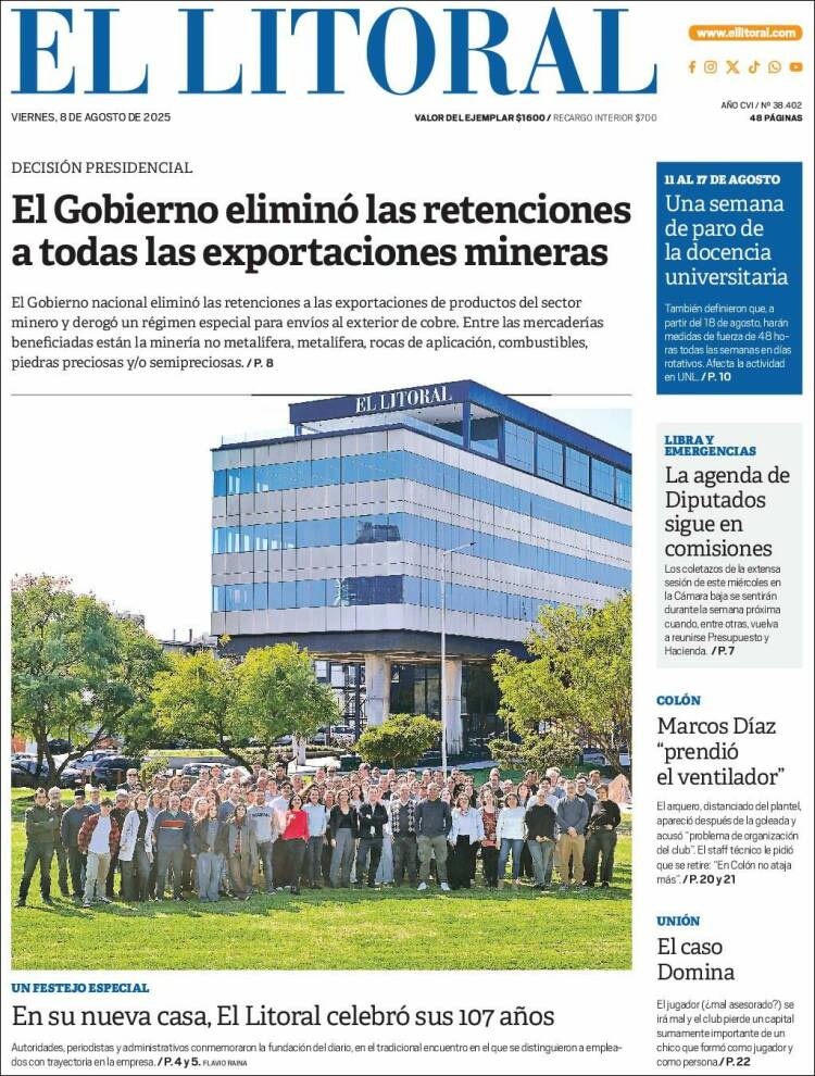 Portada de Diario El Litoral (Argentine)