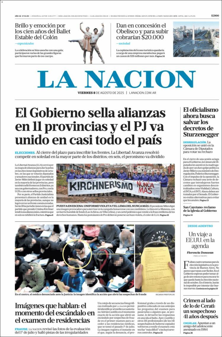 Portada de La Nación (Argentina)