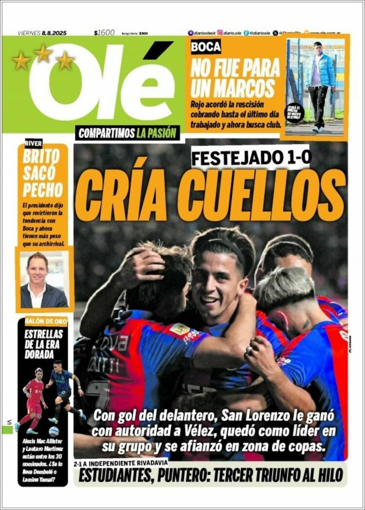 Portada de Olé (Argentina)