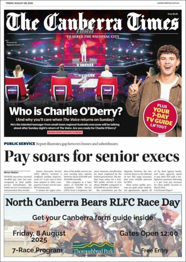 Portada de The Canberra Times (Australia)