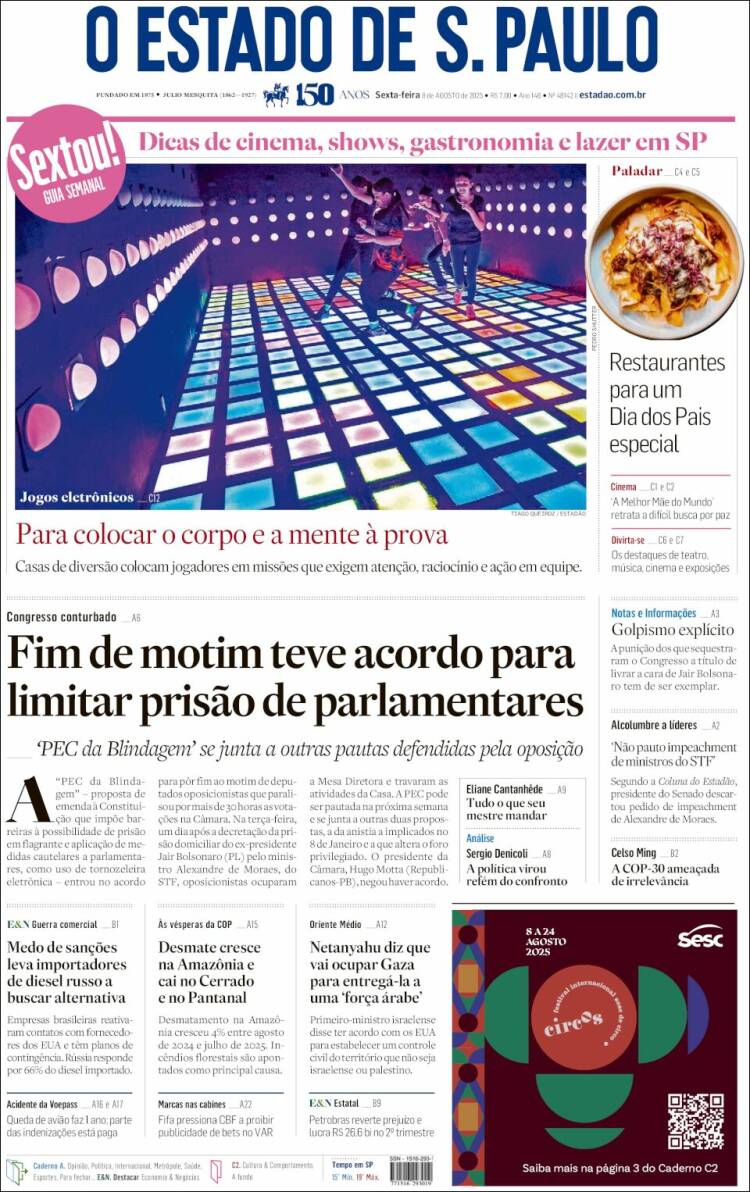 Portada de O Estado de São Paulo (Brasil)