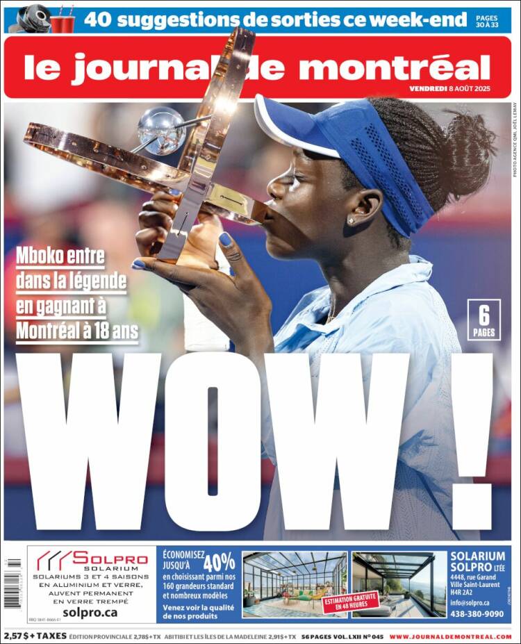 Portada de Le Journal de Montréal (Canada)