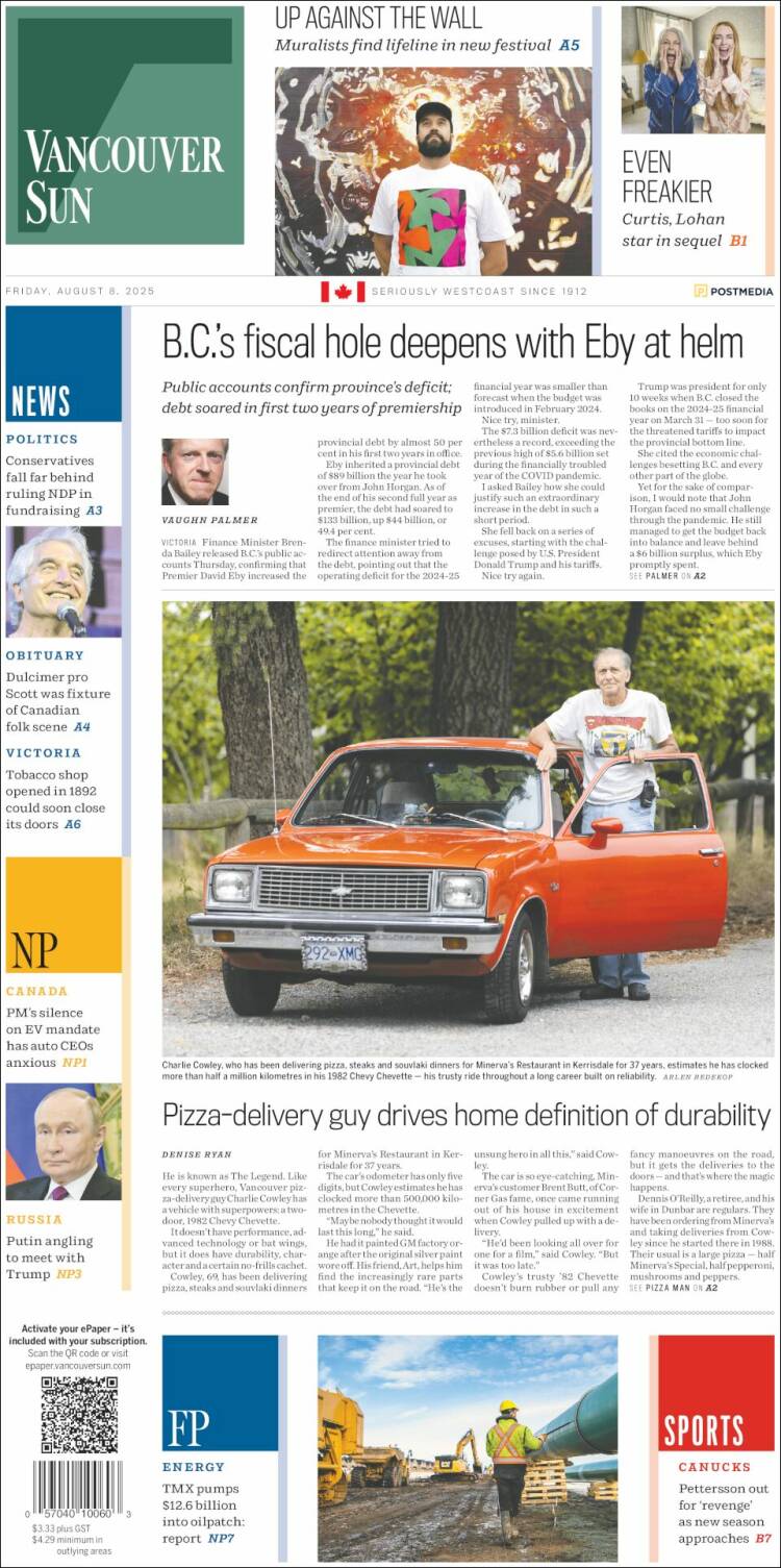 Portada de The Vancouver Sun (Canada)
