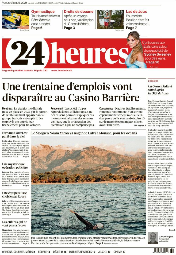 Portada de 24 Heures (Suiza)