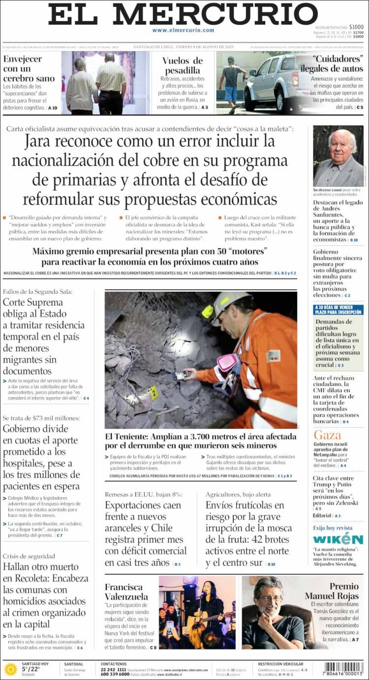 Portada de El Mercurio (Chile)