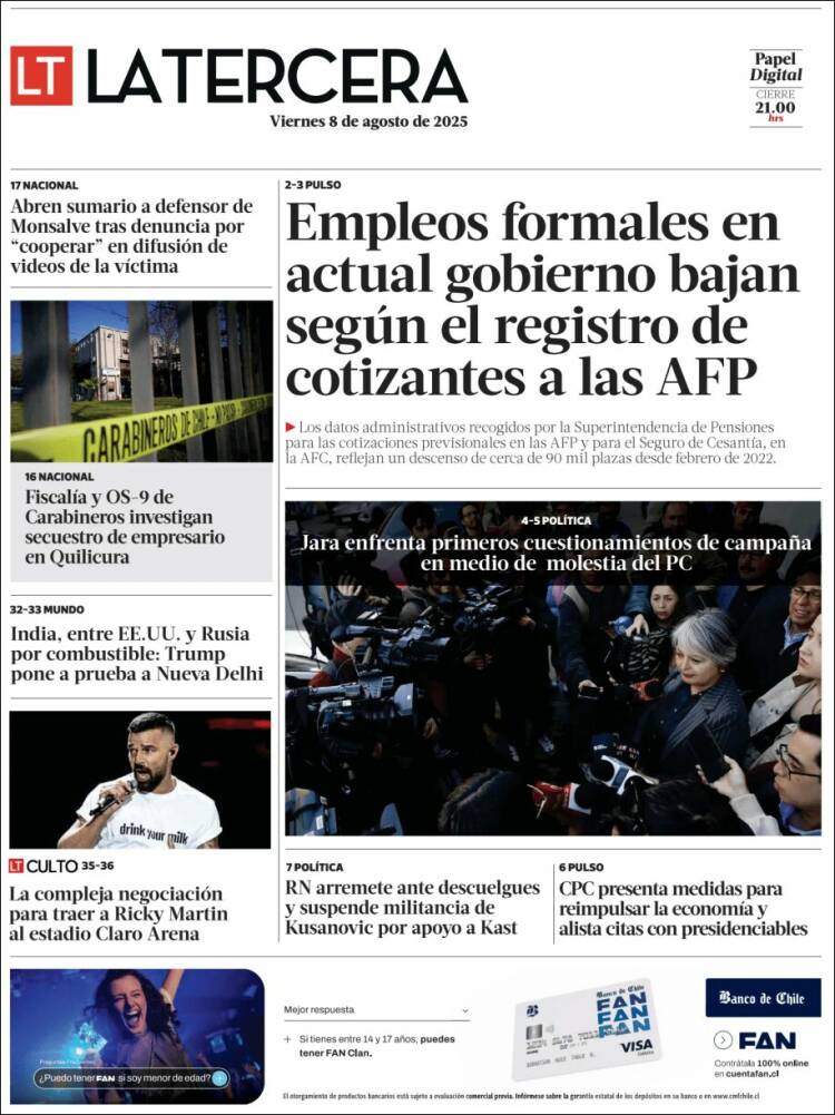 Portada de La Tercera (Chile)