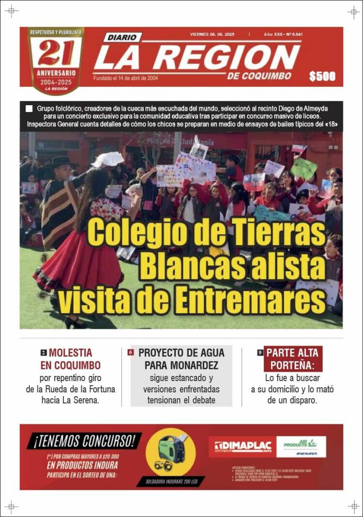 Portada de Diario La Región de Coquimbo (Chili)
