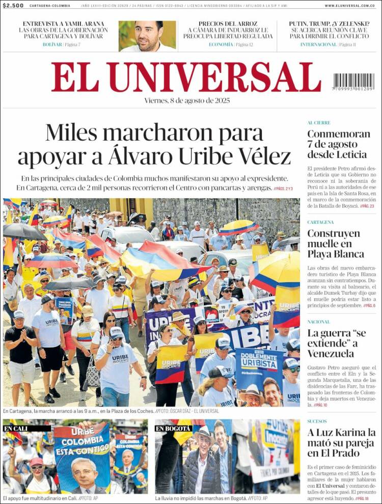 Portada de El Universal (Colombia)