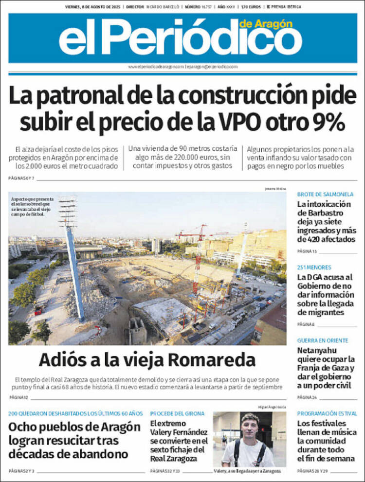 Portada de El Periódico de Aragón (Spain)