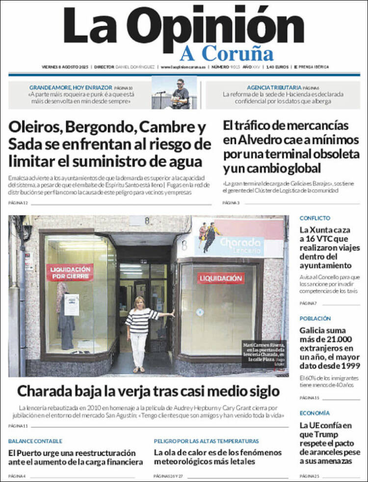 Portada de La Opinión de A Coruña (Espagne)