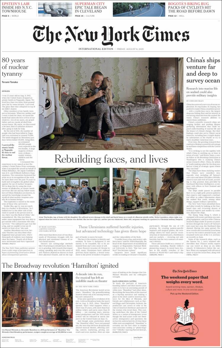 Portada de International New York Times (Europa)