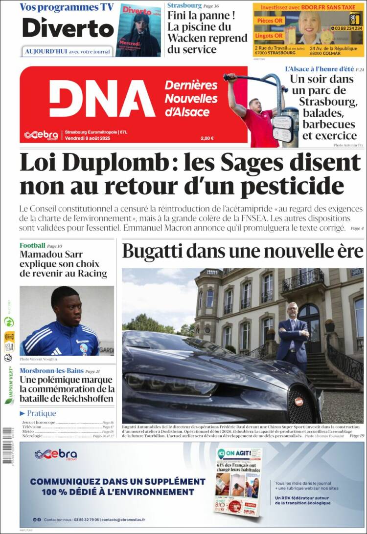 Portada de Les Dernières Nouvelles d'Alsace (Francia)