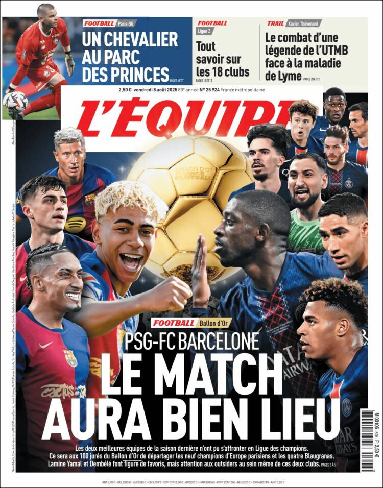 Portada de L'Equipe (Francia)
