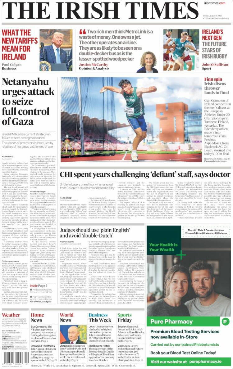 Portada de Irish Times (Irlanda)