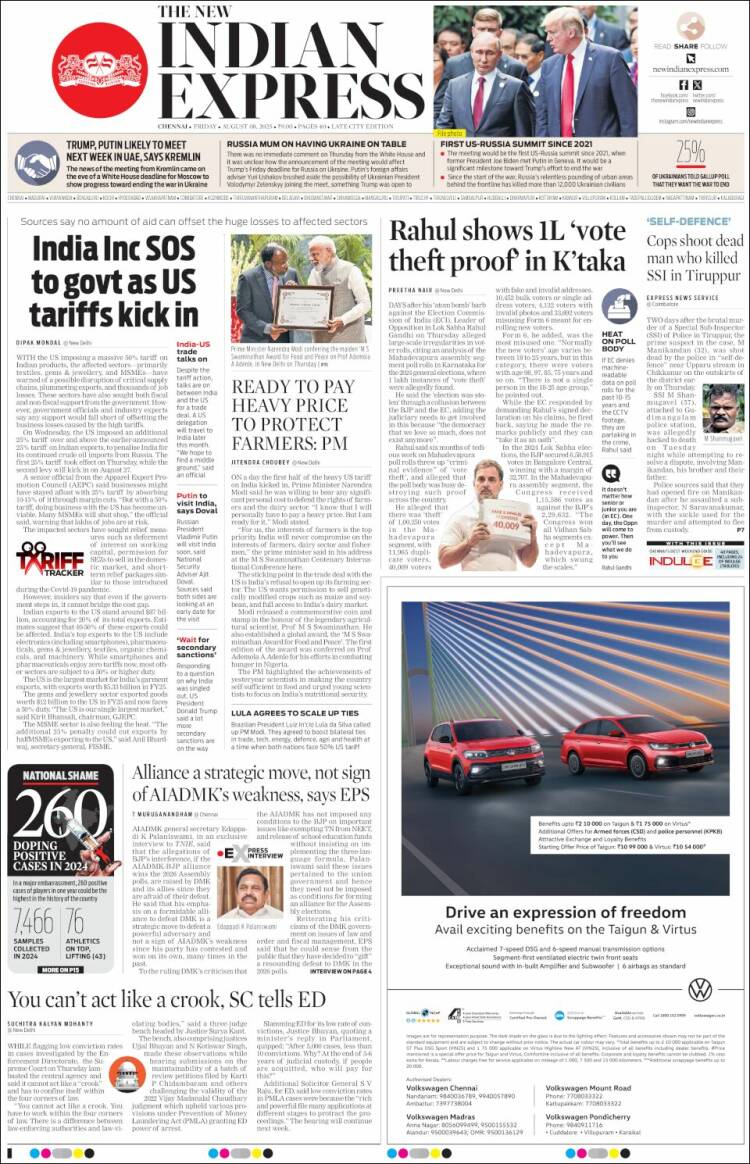 Portada de New Indian Express (India)