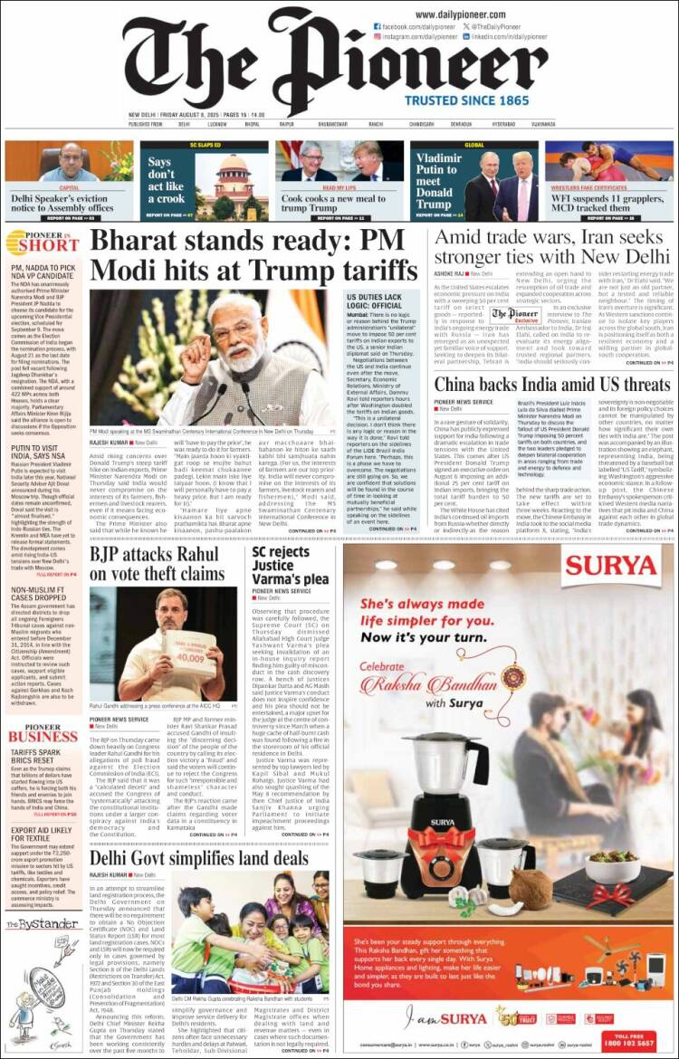Portada de The Pioneer (India)