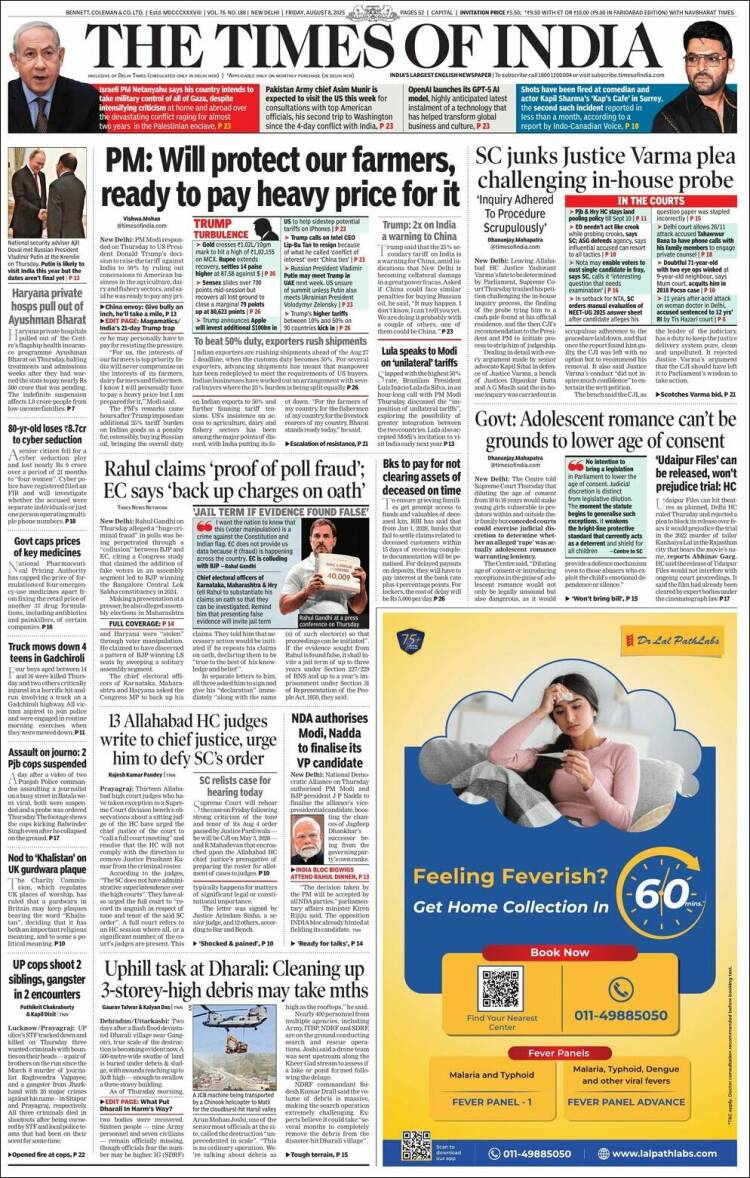 Portada de The Times of India (India)